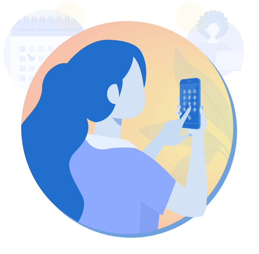An illustration of a woman using a cell phone.
