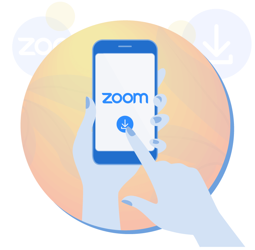 A hand holding a smartphone with the zoom app on it.